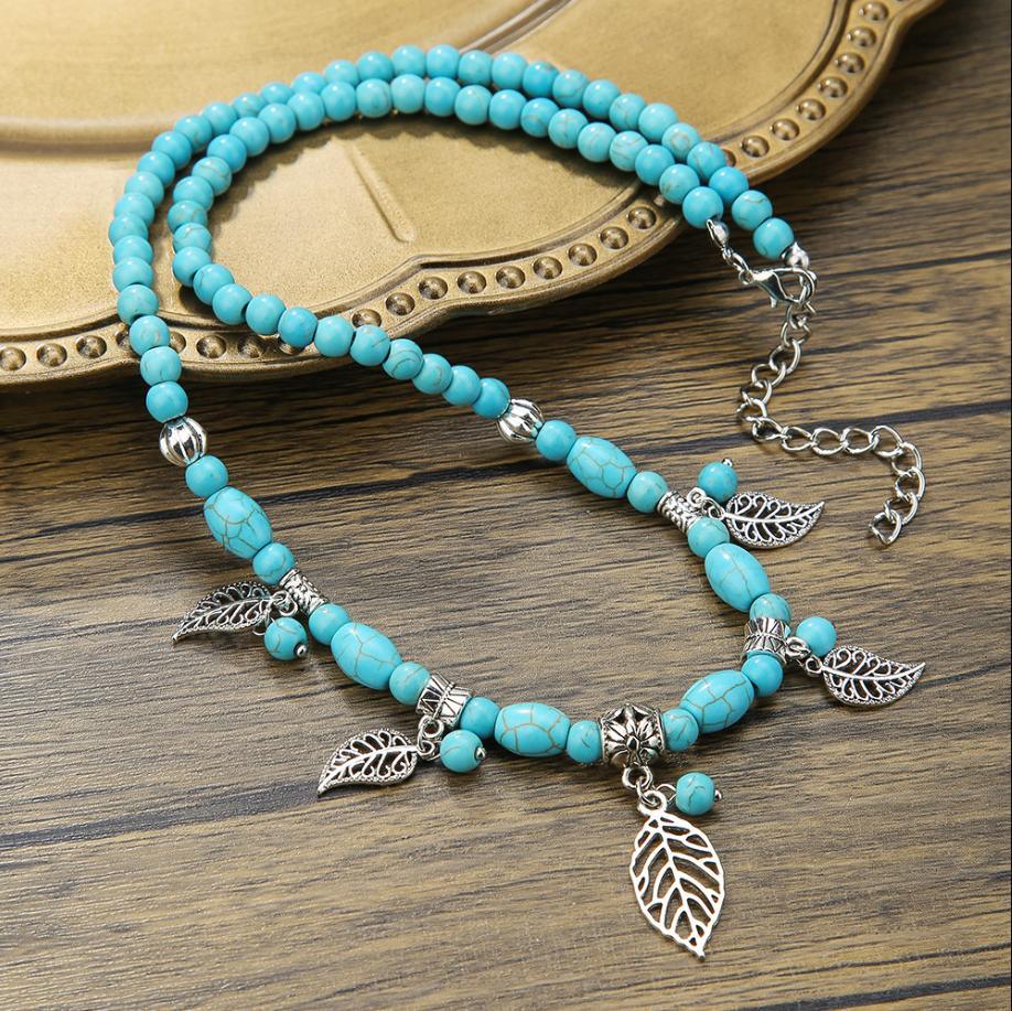 Multiple Styles Available Necklace for Women Natural Turquoise Beaded Jewelry Niche Sense Double Teardrop Pendant Turquoise Beautiful Elegant Necklace