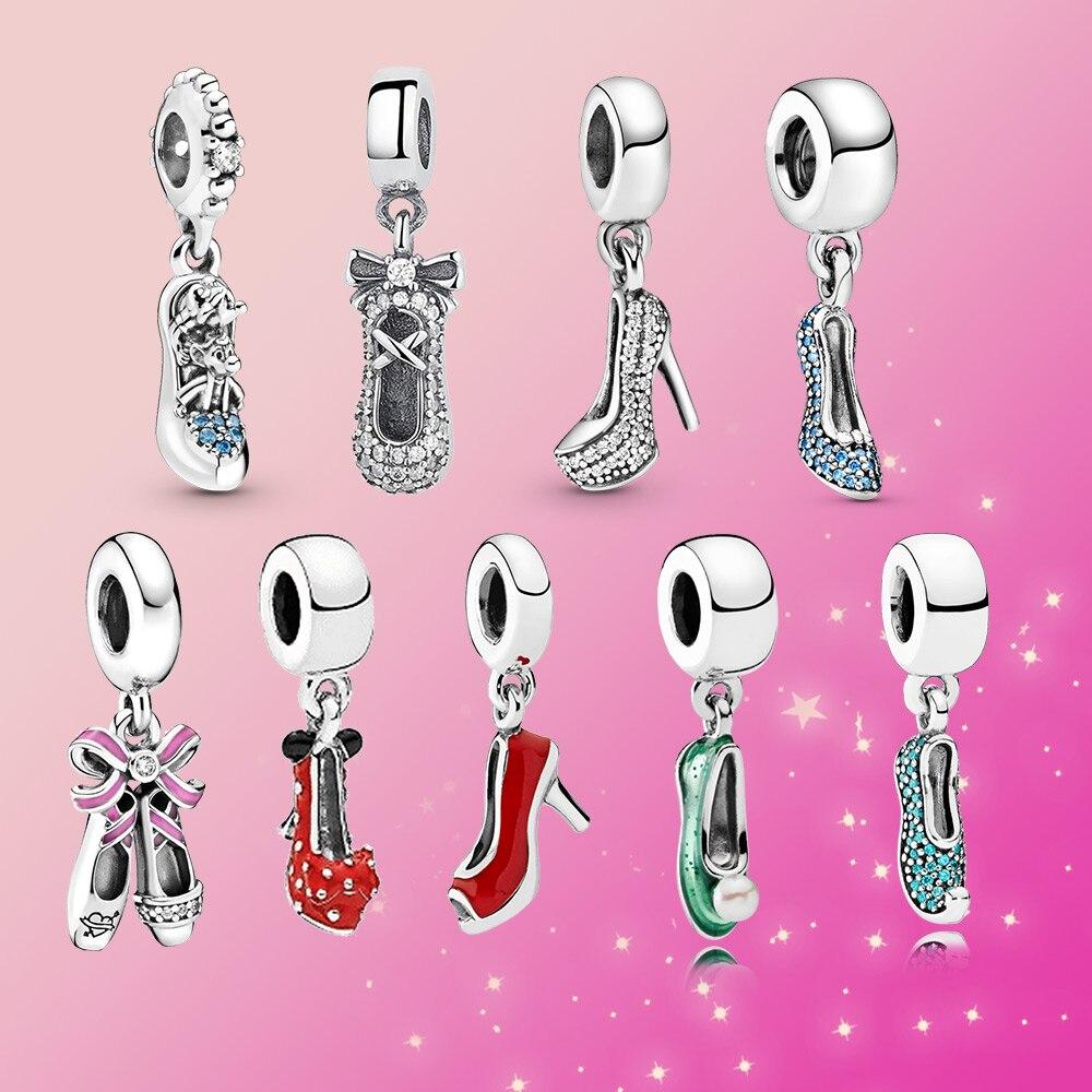 Real 925 Sterling Silver Charm Tinker Bell Princess Shoes Dangle Charm Fit Original Fashion for Women Jewelry Bracelet Gift