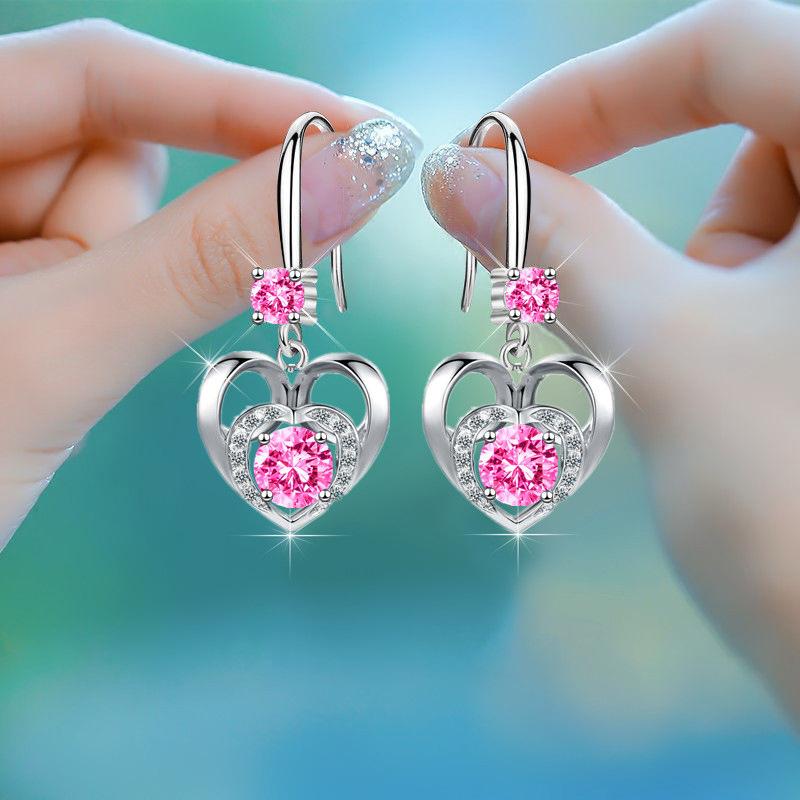 Elegant Light Luxury Pink Zircon Earrings for Women High-End Temperament Trendy Zircon Accessory