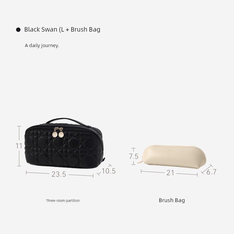 

Portable Travel Portable Satchel Large Capacity Cosmetic Bag [Value Combination] Black Swan-L + Brush Bag