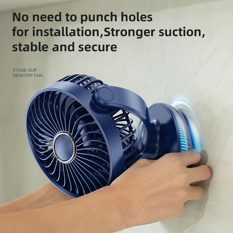 New Protable Mini Fan Rechargeable LED Digital Screen Fan Wall Mounted Fan with 8H Timing 180° Adjustable 7 Colorful Lights