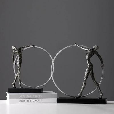 Sculpture de Figures de Danse Gymnastique Décoration de Bureau Artisanat Cercle en Fer Gymnastique Personnages Abstraits Statue Décor Esthétique de Pièce