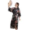 Women's Japanese-Style Satin Kimono Bathrobe with Peacock Design