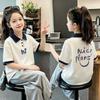 Korean Style Girls' Cotton Polo Shirt - Color Block Lapel, Short Sleeve Summer Top for Kids