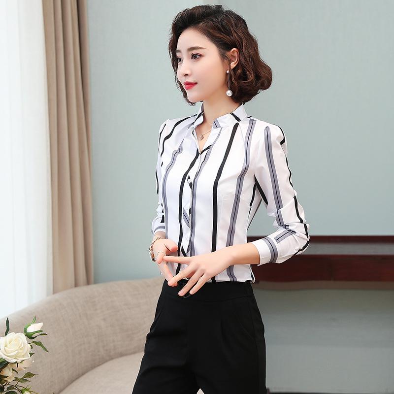 Women's Slim Long-Sleeve Floral Chiffon Shirt - Spring/Autumn 2020 Korean Style