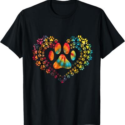 Tie Dye Love Dog Paw Print Heart Animal Lover T-Shirt for Men Women Girls Kids