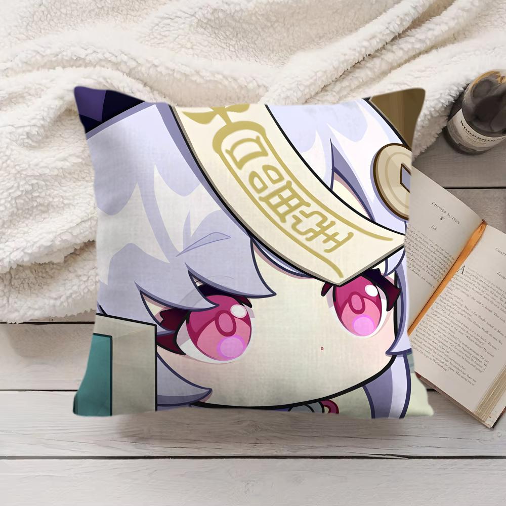 Qiqi Cute Genshin Impact Cushion Cover Silky Short Plush Invisible Zipper Dustproof Sofa Pillow Case For Home Decor