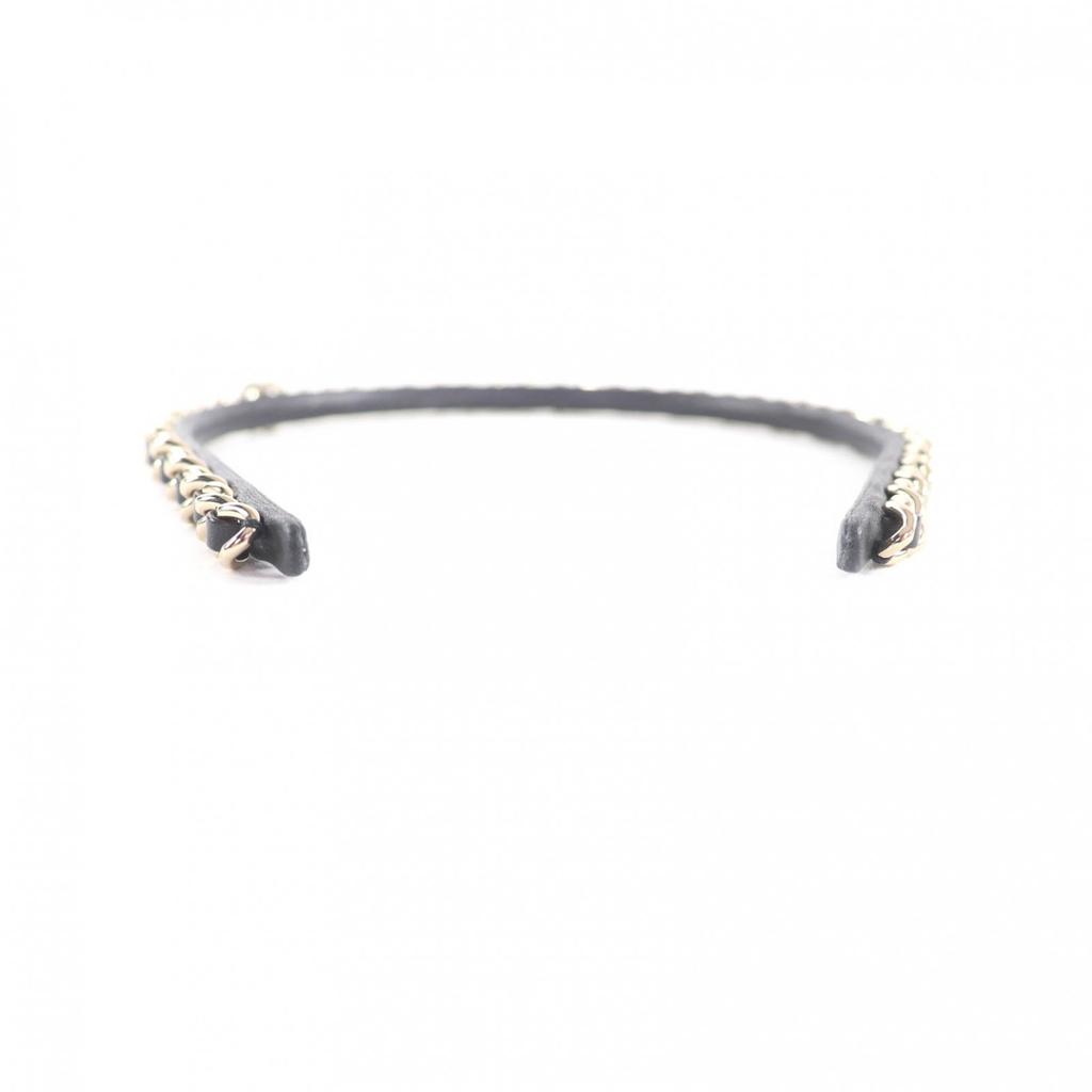 Excellent CHANEL Hair Accessory Black Gold Leather Women B22S Used