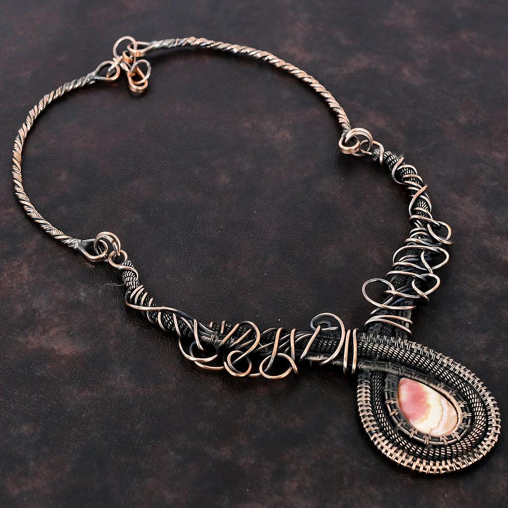 Rhodochrosite Necklace Copper Wire Wrapped Adjustable Necklace Copper Jewelry Handmade Necklace Rhodochrosite Gemstone Jewelry Gift For Mom