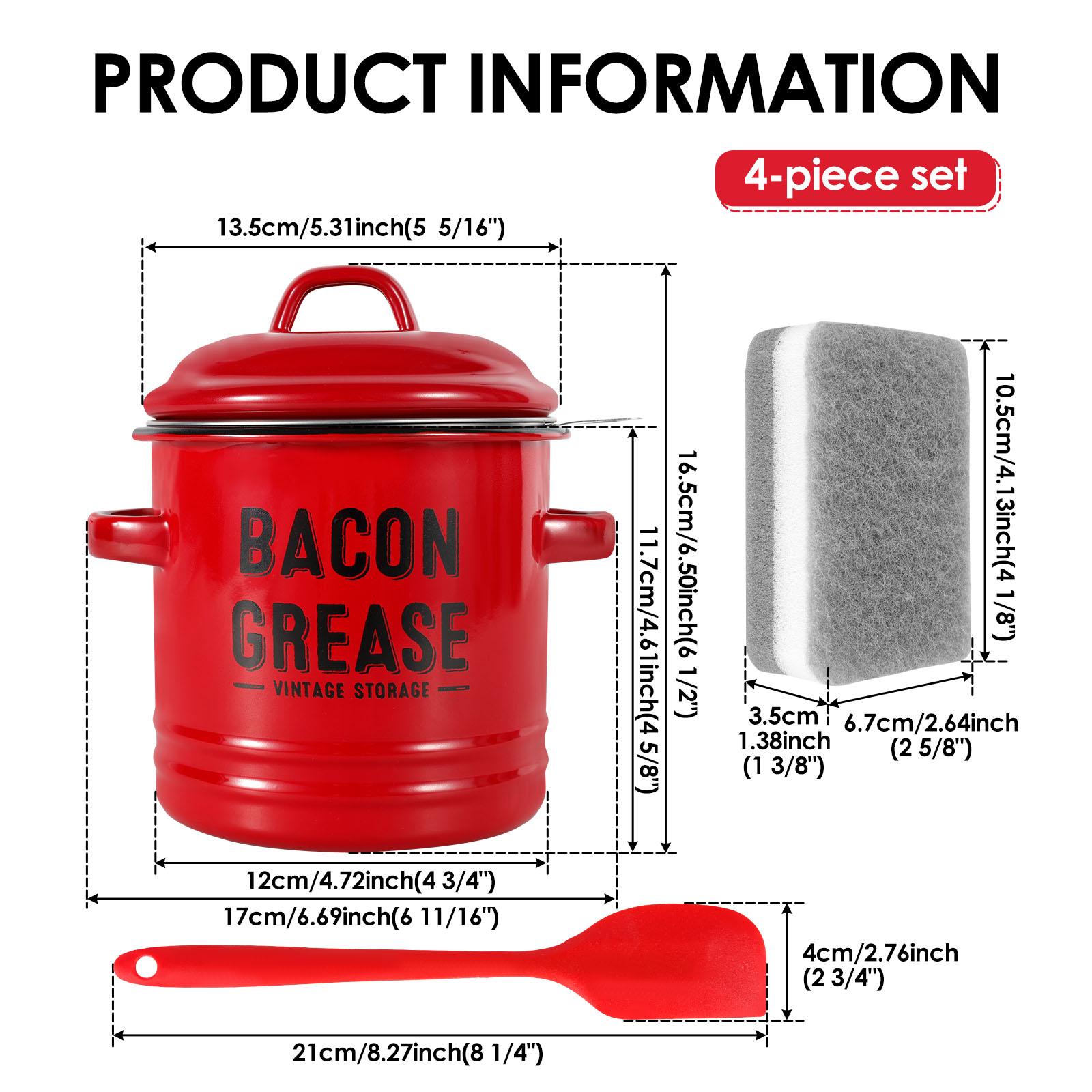 46oz Grease Container Oil Can Enamel Jar with Strainer Grease Can Spices Condiment Sugar Storage Can Kitchen Tool Oil Keeper