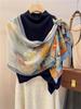 Fashion new long silk scarf women's Korean version line printing simulation silk medium length thin scarf sunscreen shawl