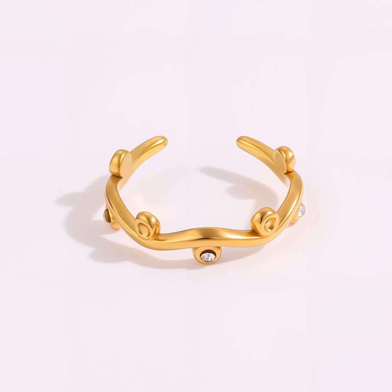 New Rainbow Zirconia Leaf Ring - Exclusive High-end Couple's Titanium Steel Open-ended Finger Ring