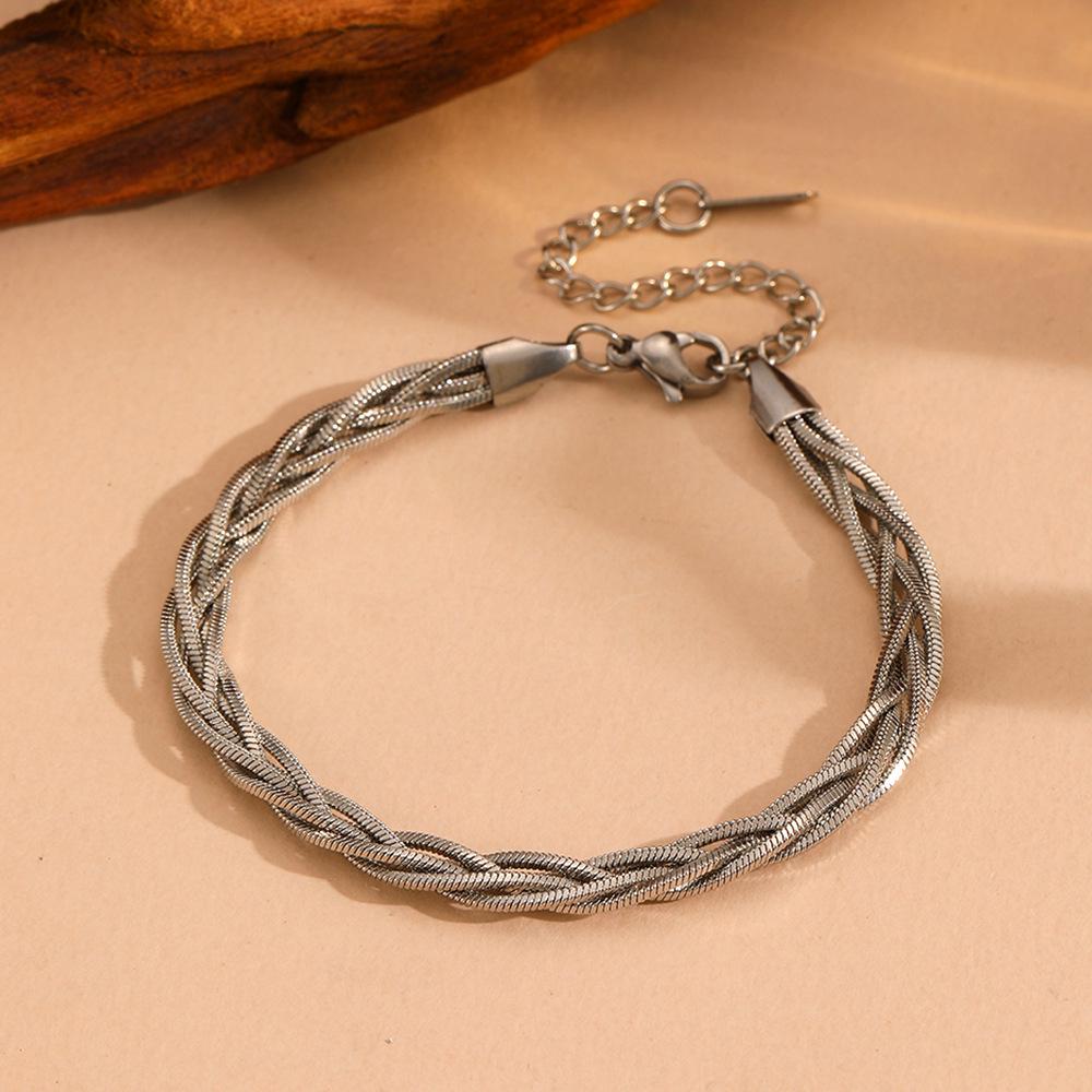 Women's Titanium Steel Color-Preserving Woven Snake Chain Layered Bracelet