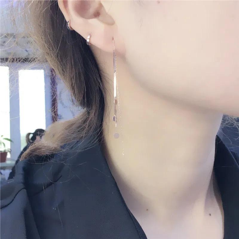 Purple Gold Disc Fringed Earrings Light Luxury Design Rose Gold Plated Shiny Snake Bone Earrings