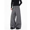 Classic Black White Plaid Button-Front Wide-Leg Straight Pants Men Women Lightweight Casual Trousers