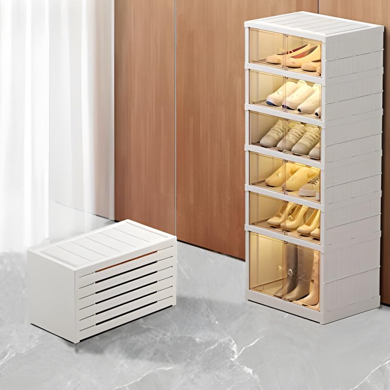 Transparent Plastic Foldable Shoe Storage Box - No-Installation Dustproof Shoe Cabinet & Movable Rack.
