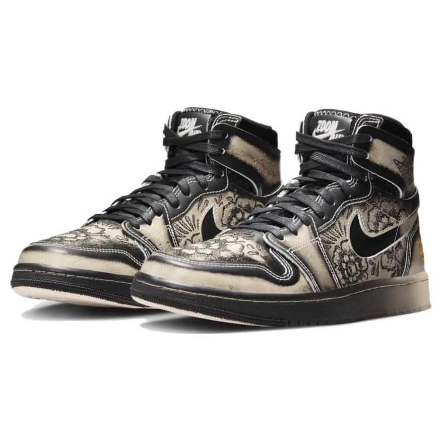 Pánské tenisky Air Jordan 1 High Zoom Comfort 2 Día De Muertos Krémová Černá Bledě-slonová kost FQ8155-010