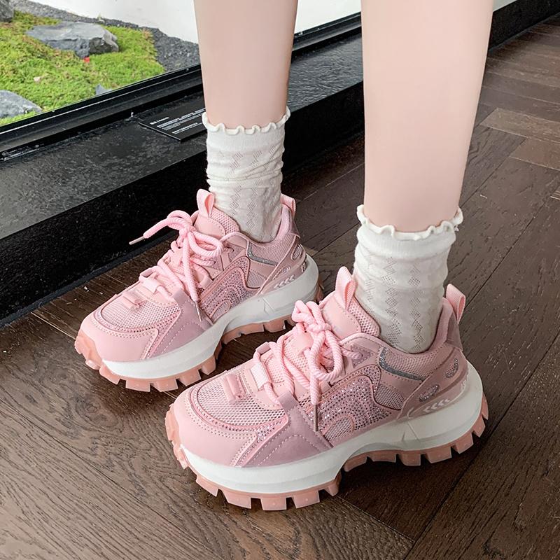 Fashion Sweet Candy Color Breathable Mesh Sneakers Women 2025 Autumn Chunky Platform Wedge Heel Casual Shoes Soft Thick Bottom Shoes