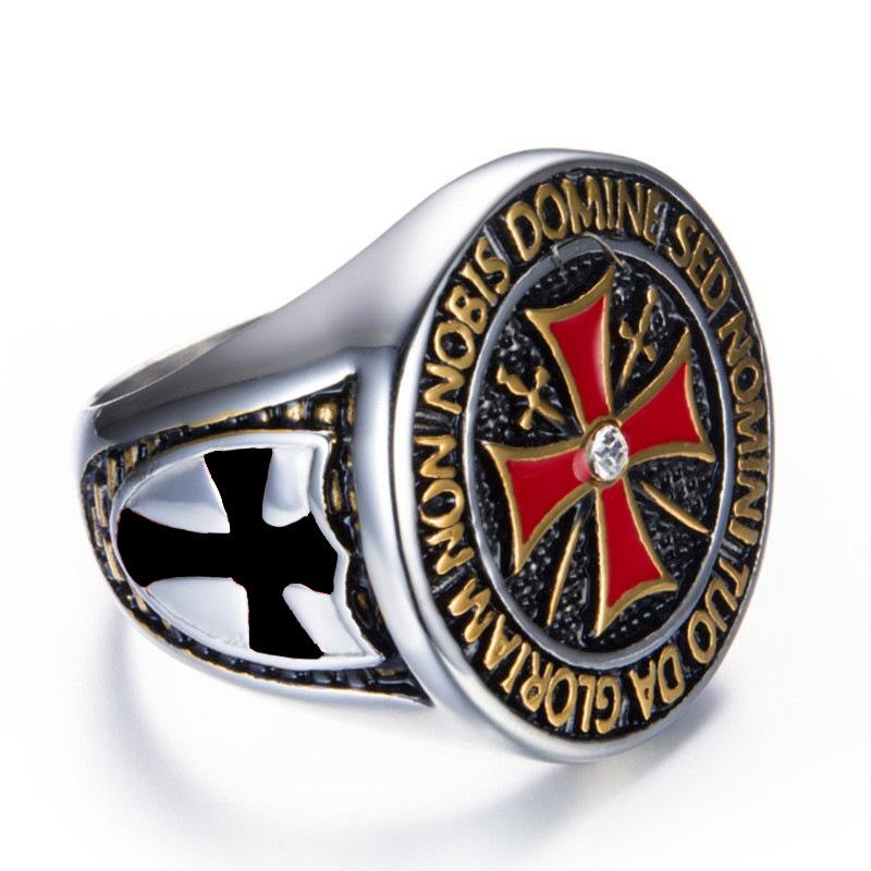 Anello da Uomo Crociato con Diamante Croce Rossa Anello Dominante dei Cavalieri Templari