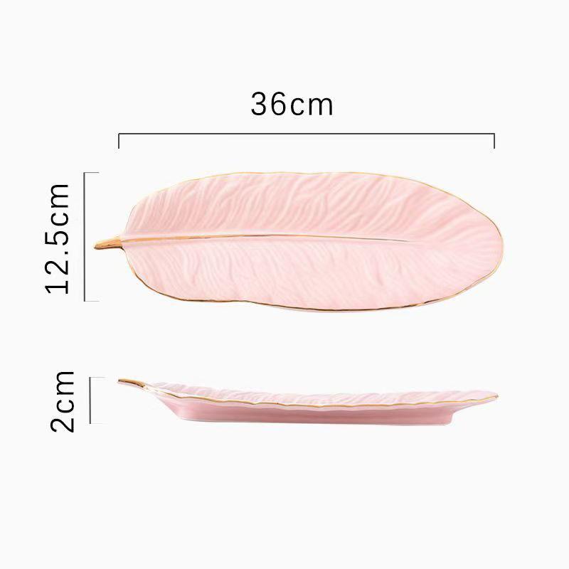 Nordische Keramik Vergoldete Schale Blatt Feder Form Obstkuchenplatte Schreibtisch Schmuck Kosmetik Organizer Wohnzimmer Tischdekoration