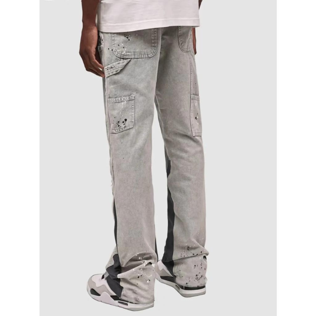 Men's Punk High Street Raw-Edge Skinny Jeans with Micro Trumpet Detail Y2K Low Rise Stretch Floor Length Biker Rock Pants