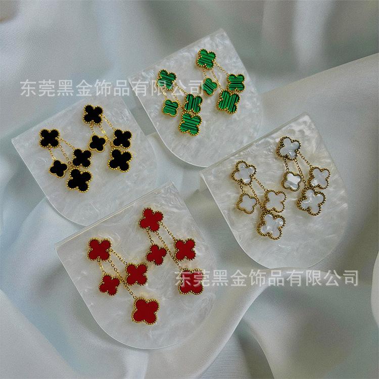 

Серьги Fanjiagao версии 1 к 1 из нержавеющей стали с покрытием из настоящего золота 18 карат с ЧПУ и толстым золотым покрытием в виде четырехлистного клевера, серьги из натурального белого рябчика 18K