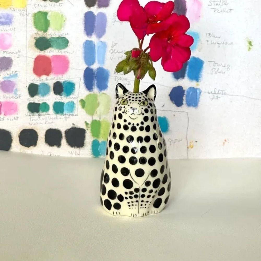 Cute Polka Dot Cat Vase Multicolor Tiny Animal Flower Vase Decorative Bottles  Home
