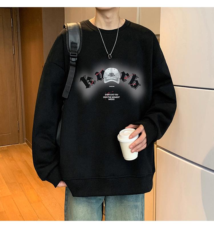 Men's Loose Fit Round Neck Sweatshirt - Autumn/Winter 2025, Plus Size, Trendy American Letter Casual Pullover