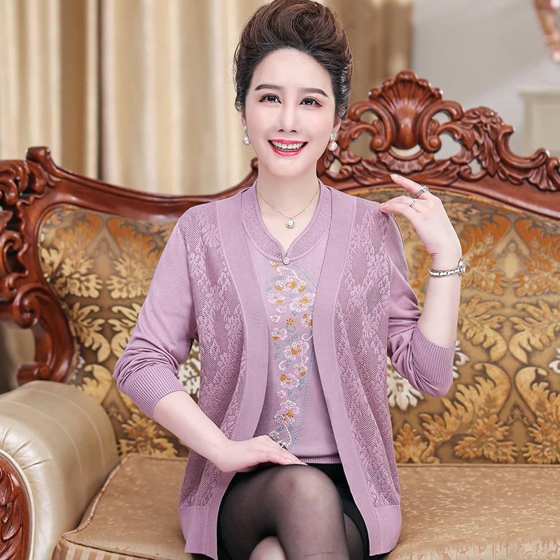 

Elegant Spring Two-Piece Cardigan Set for Stylish Middle-Aged Women 2XL (110-120 lbs) фиолетовый