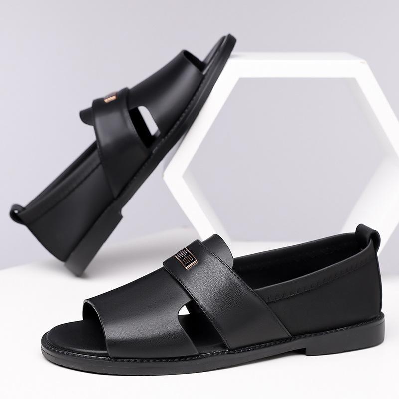 2025 New Roman Leather Sandals for Men Solid Color Summer Anti-slip Designer Beach Shoes Male Fashion Casual Sandals Man