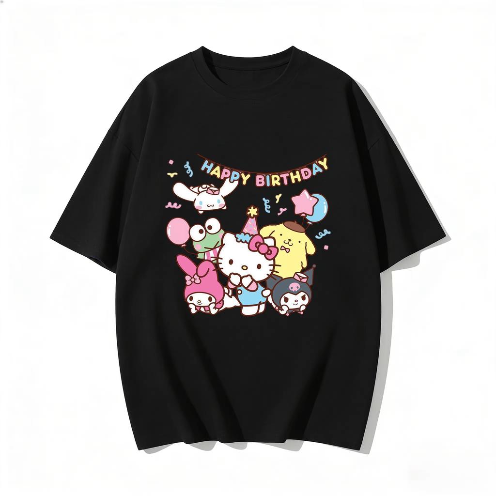Highquality Trendy New Kuromi Cute Cartoon Print Tshirt Family Matching Outfits Casual Short Sleeve Tee for Women Unisex Kid