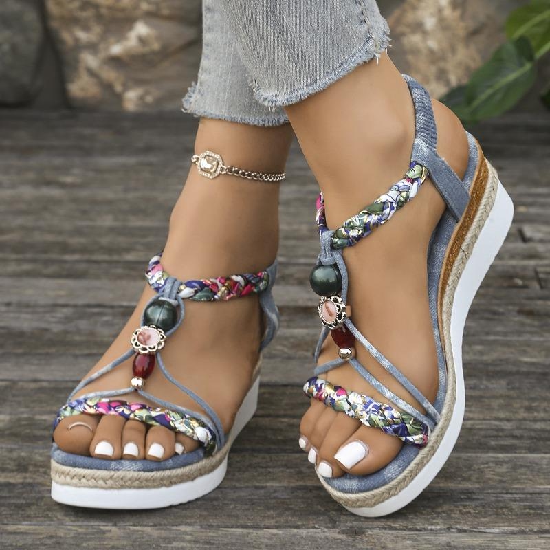 

Women’s Elastic Strap Wedge Platform Roman Sandals Comfortable Summer Shoes 43 синій
