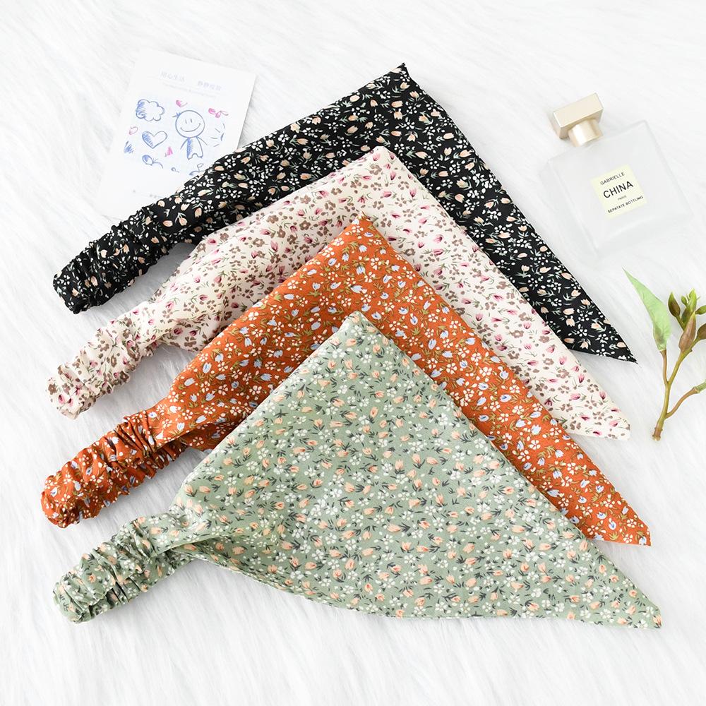 Bentite din țesătură din satin floral de primăvară și vară pentru femei Accesorii pentru păr Benzi elastice Bentite triunghiulare de ultimă generație Accesorii pentru păr