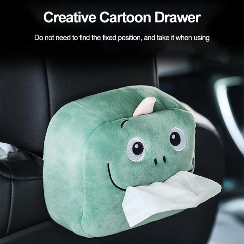Green Dinosaur Tissue Box Cute Plush Removable Tissue Boxes Universal Auto Home Room Paper Case Animal Decoration Bracket