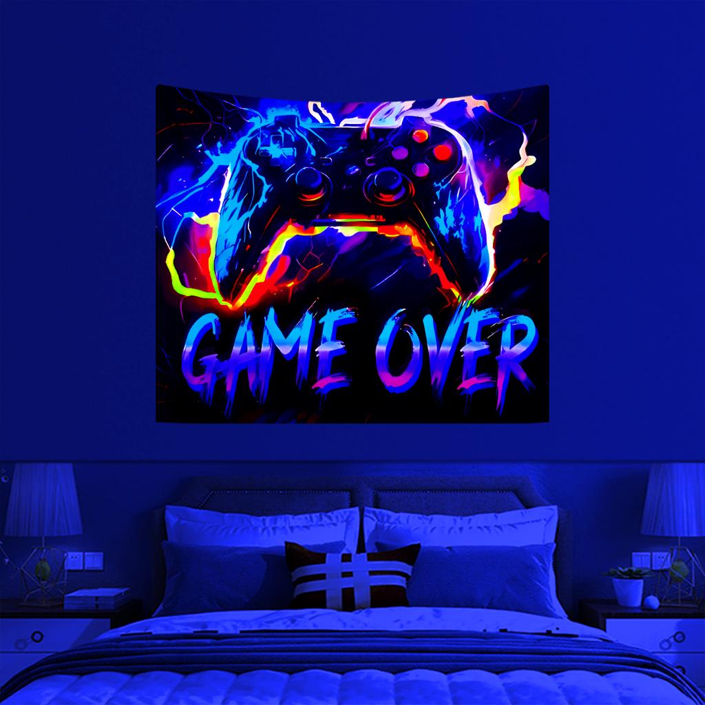 1pc UV Reactive Tapestry, Game Controller Neon Light Effect Tapestry, Trendy and Fashionable Esports Decoration Tapestry