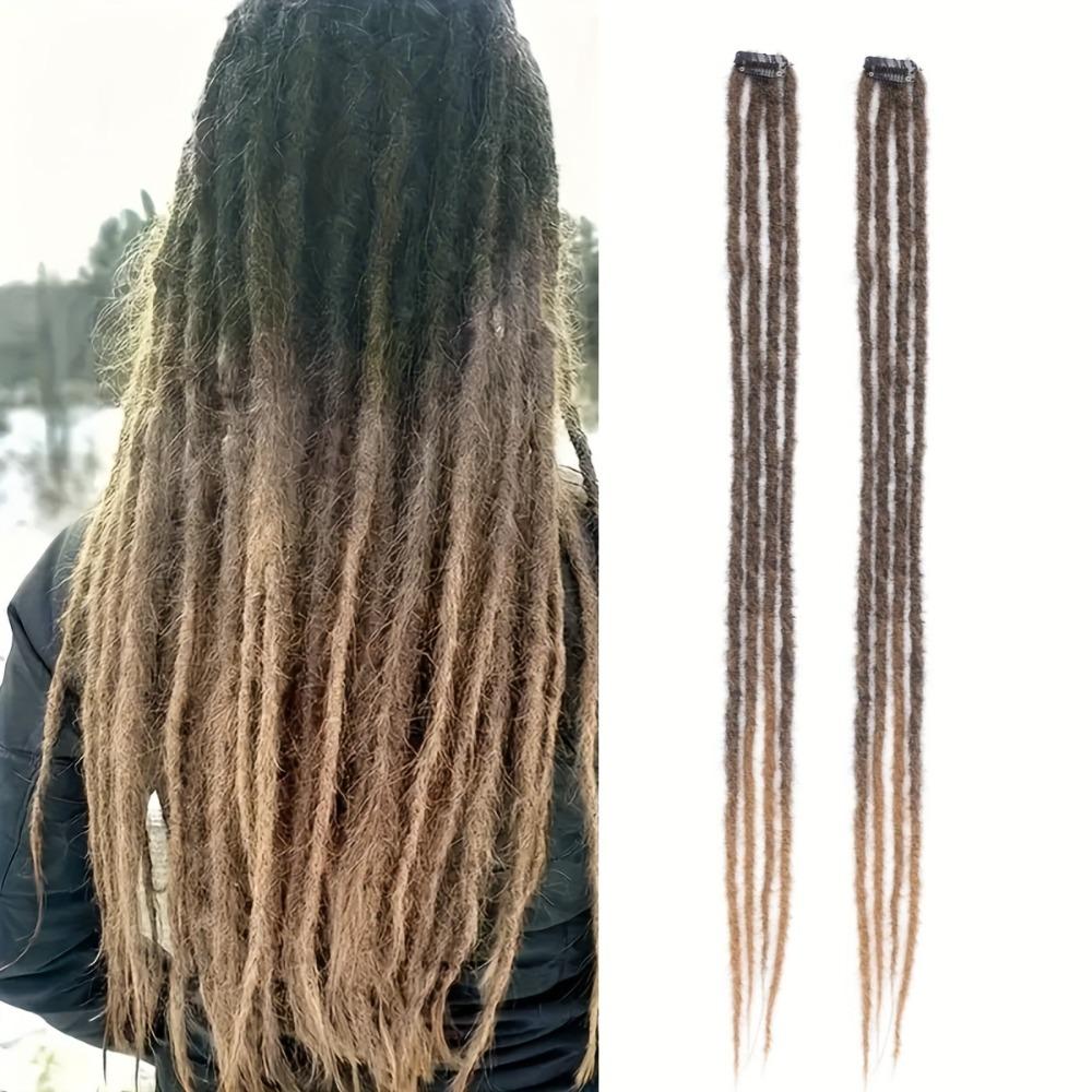 2Pcs Ombre Synthetic Hair with Hair Clip Hippie Dreads Hairpiece for Hip Hop and Music Festivals