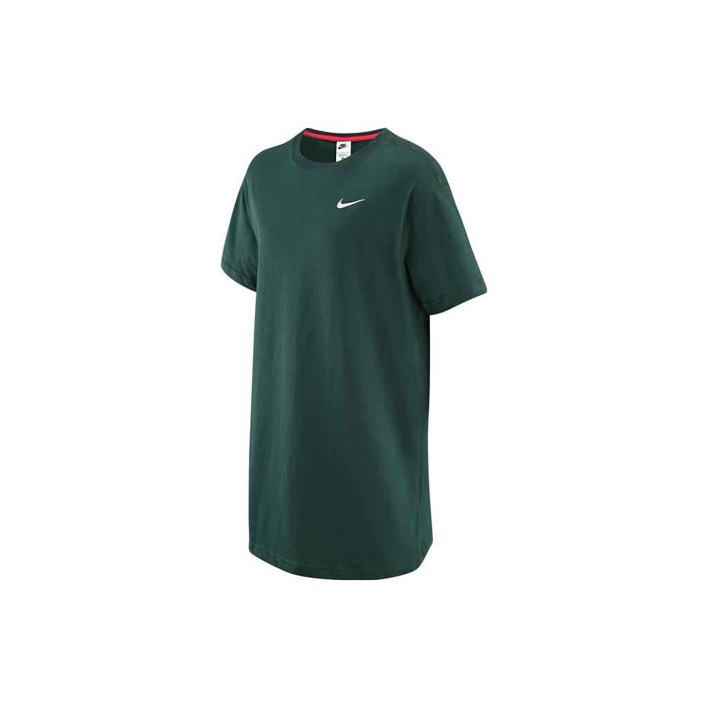 Nike Sportswear Swoosh Logo Loose Fit Round Neck Short Sleeve Dress Women Dresses Professional-Green DM6192-397