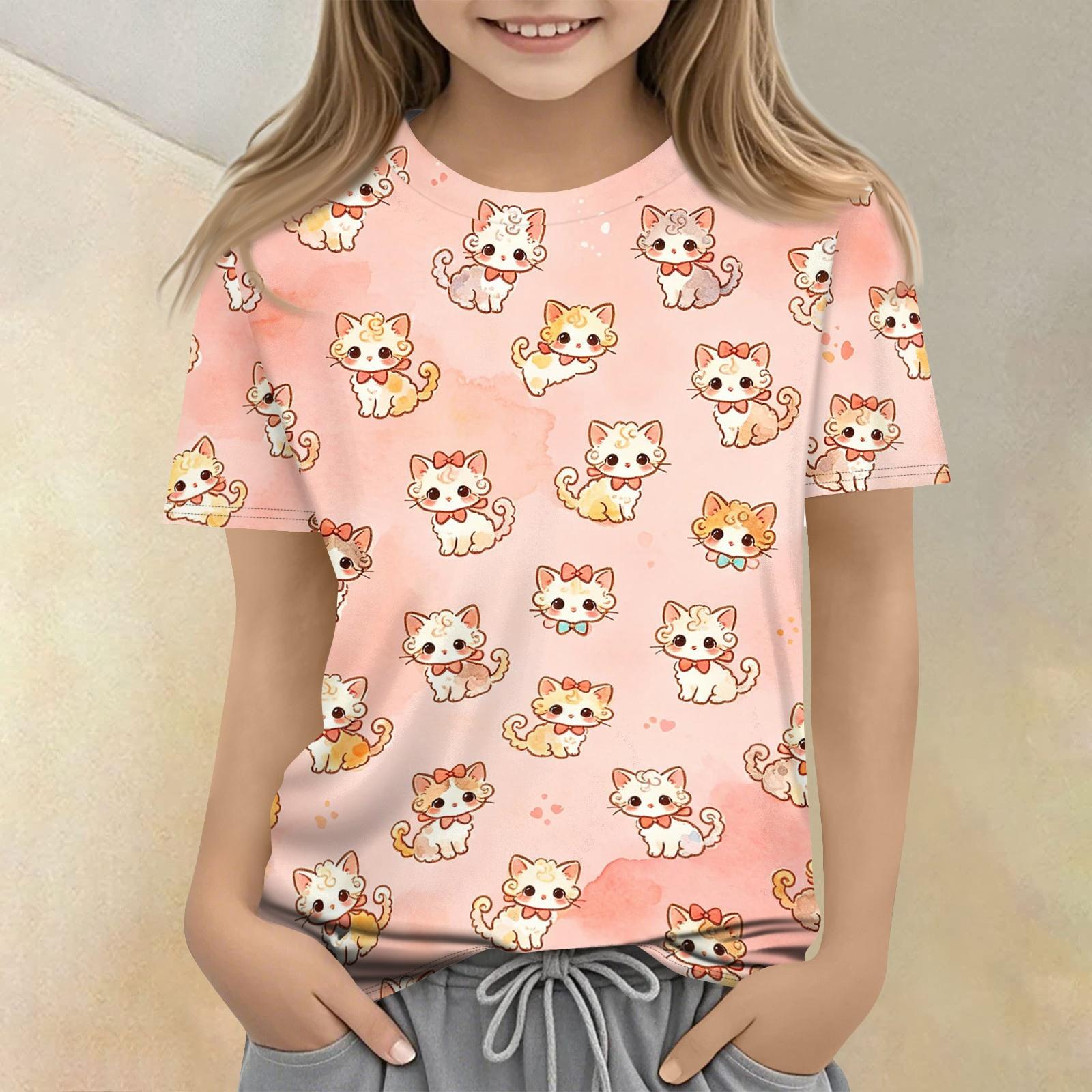

Kids Animal Print Crew Neck Short Sleeve Casual Loose Fit T Shirt Top for Children Soft Comfortable Fabric Suitable for Everyday Wear 160