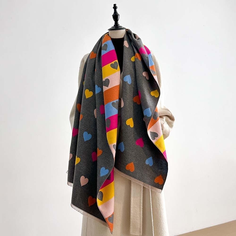Soft Winter Warm Shawl Warm Faux Cashmere Wrap Colorful Knit Stole Korean Style Muffler Daily Wear