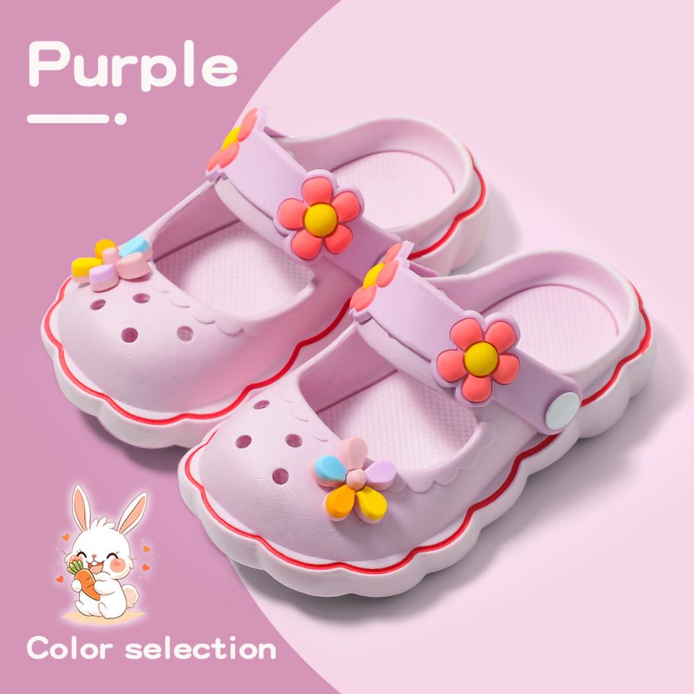 Summer 3-8year Kids Mules & Clogs Children Sandals Girls Garden Shoes Flowers Slippers Solid Soft Sole Beach Princess Sandalias
