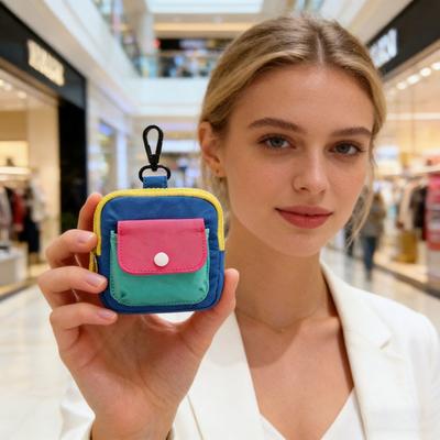 Mini Backpack Coin Purse Color-Block Canvas Zipper Pouch Key Chain Wallet for Cash