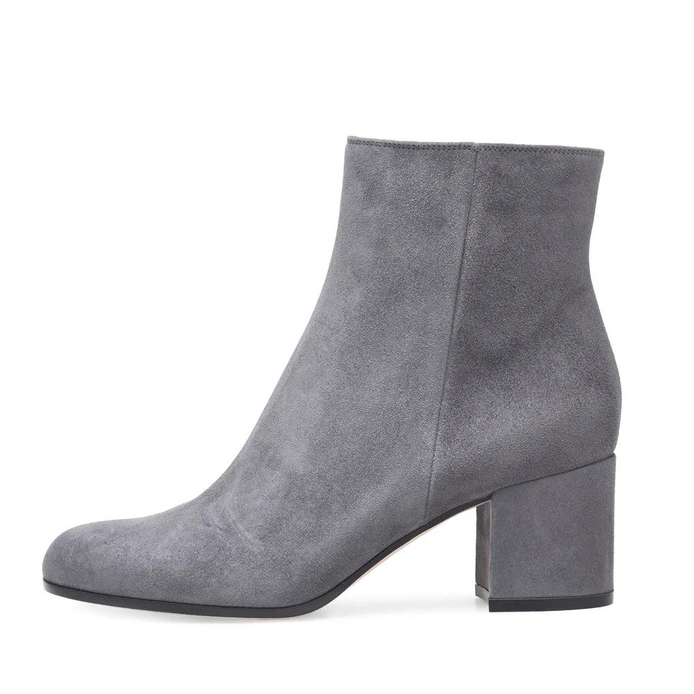 2025 Winter Casual Simple Women Boots Round Toe Chunky Heel Slip On Solid Ankle Boots Mid Heel Leather/suede Large Size Boots
