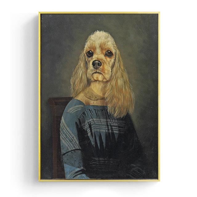 Vintage Classy Dog Impersonate Wall Art Posters Prints Animal Wearing Coat Canvas Painting Wall Picture for Living Room Decor