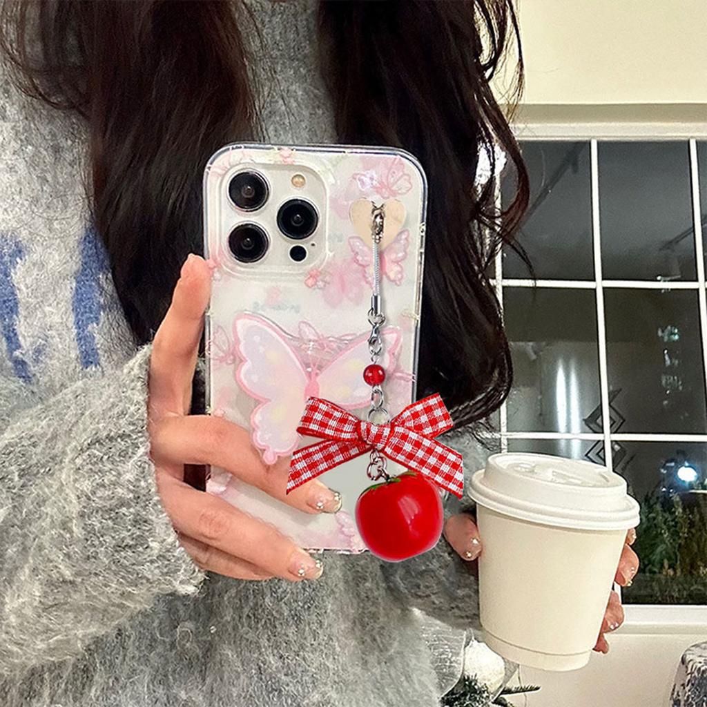 Delicate Strawberry Phone Charm Bowknot Phone Strap Resin Material Tomato Phone Jewelry Perfect Gift for Women Girls