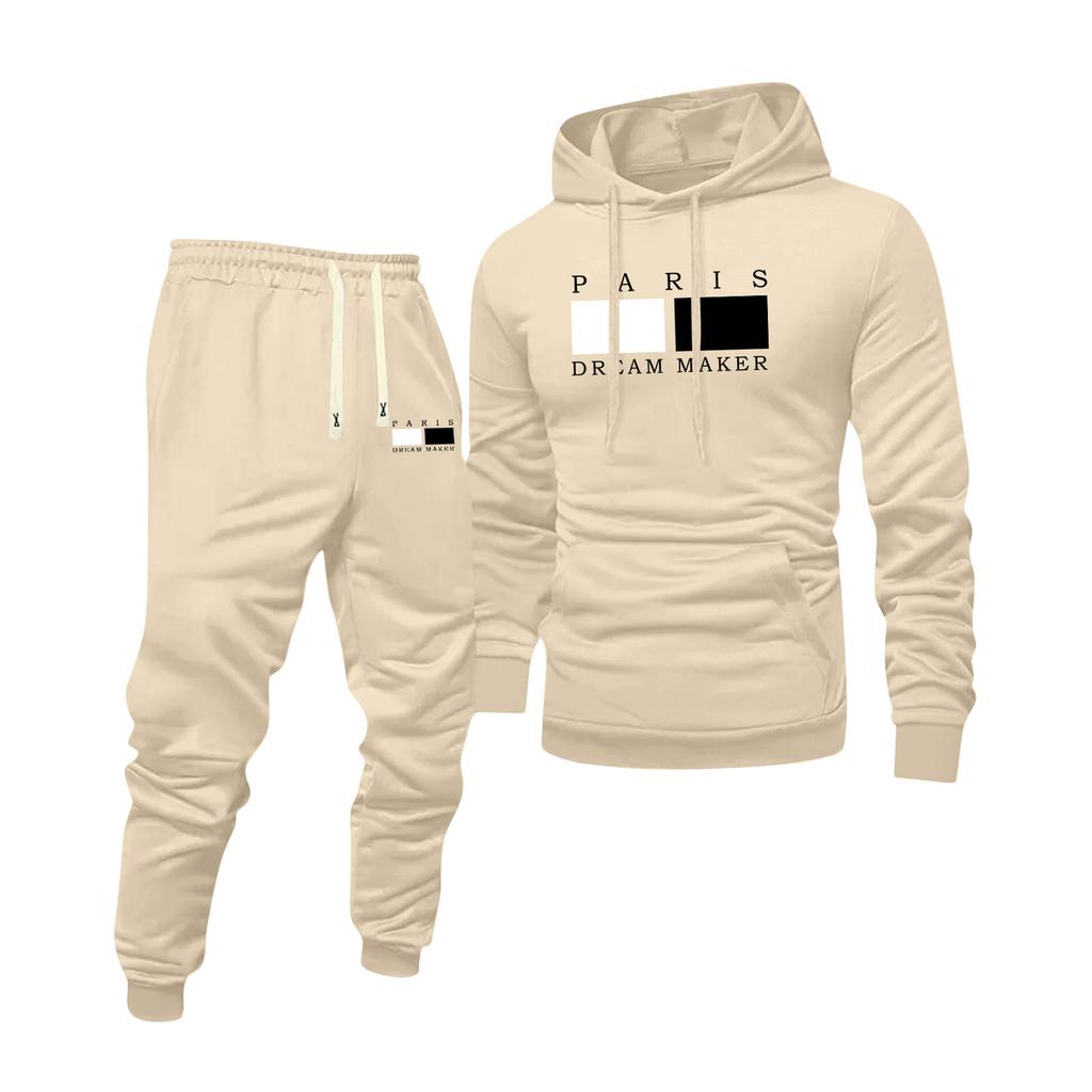 Men's Printed Hooded Sweatshirt And Sweatpants Casual Sports Suit