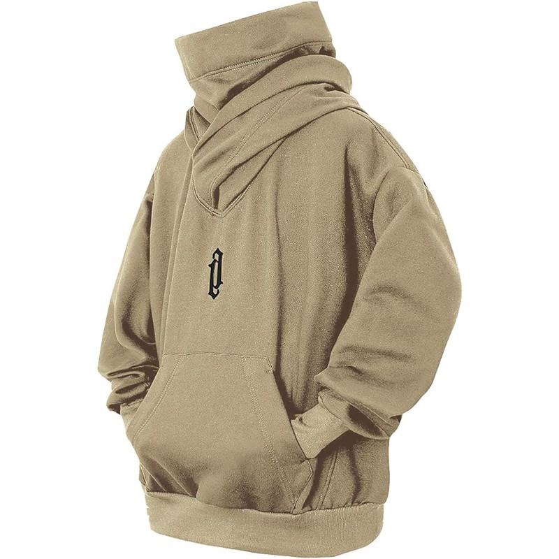 Mens Oversized Hooded Sweatshirt With Stacked Turtleneck Loose Fit Streetwear Winter Warm Fleece Lined