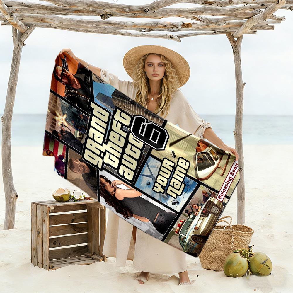 Grand Theft Auto Customize Your Name Beach Towel Super Soft Microfiber Quickdry Fabric Suitable for Sports Travel Swimming Yoga Bathroom Beach And Poo