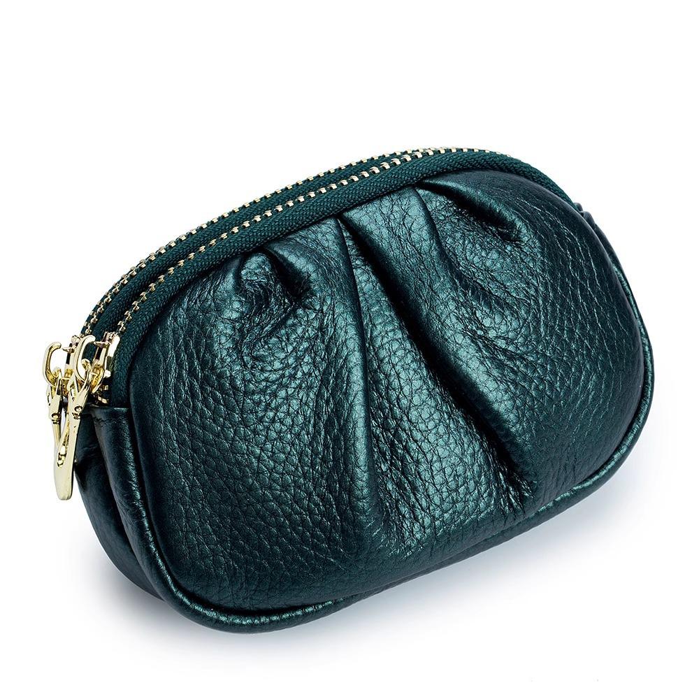 

Женский минималистичный плиссированный кошелек для монет из натуральной кожи - Двойная молния, Элегантный и компактный