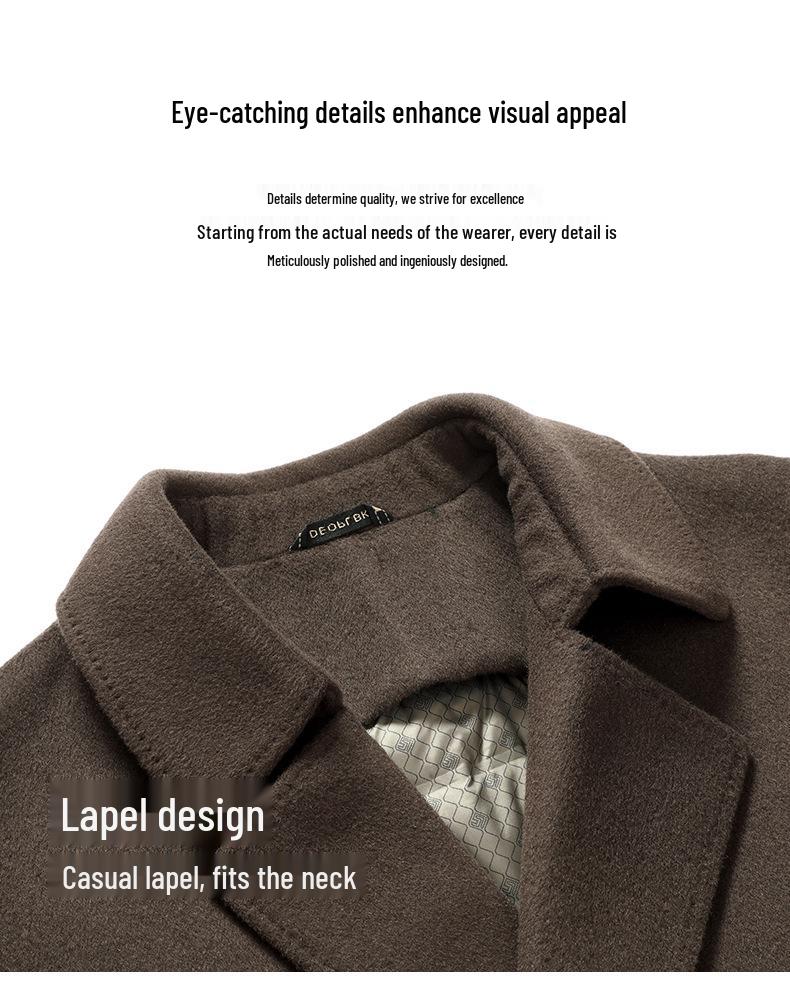 Men's Plus Size Mid-length Down Wool Blend Coat - 2025 Winter Warm Windbreaker with Loose Down Liner