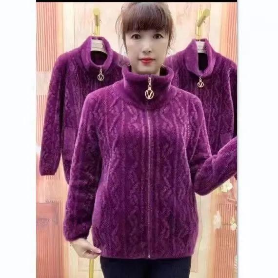 Dámska jesenná a zimná zateplená bunda plus size pre stredný vek a staršie ženy, jednofarebná, temperamentný top